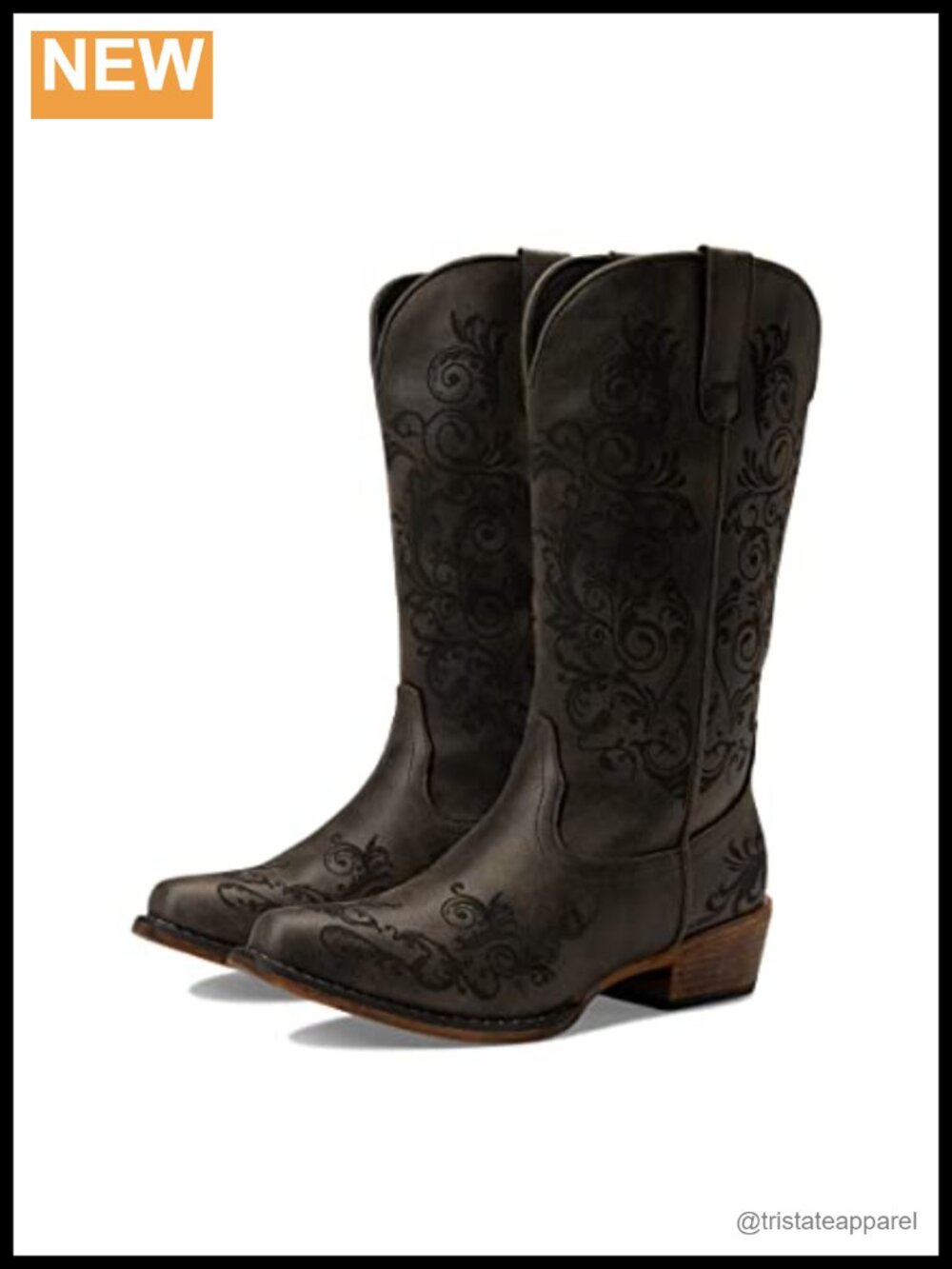 Faux Leather Snip Toe Mid-Calf Boots with 2-Inch Block Heel